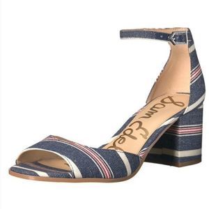 Sam Edelman Denim Striped 3 inch Block Heel “ Susie “ size 9.5